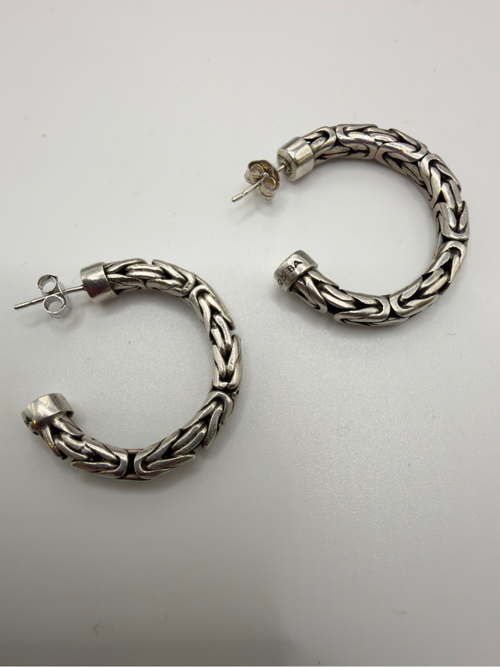 Suarti BA Byzantine chain sterling silver thick post signed hoop earrings boho - Picture 2 of 11